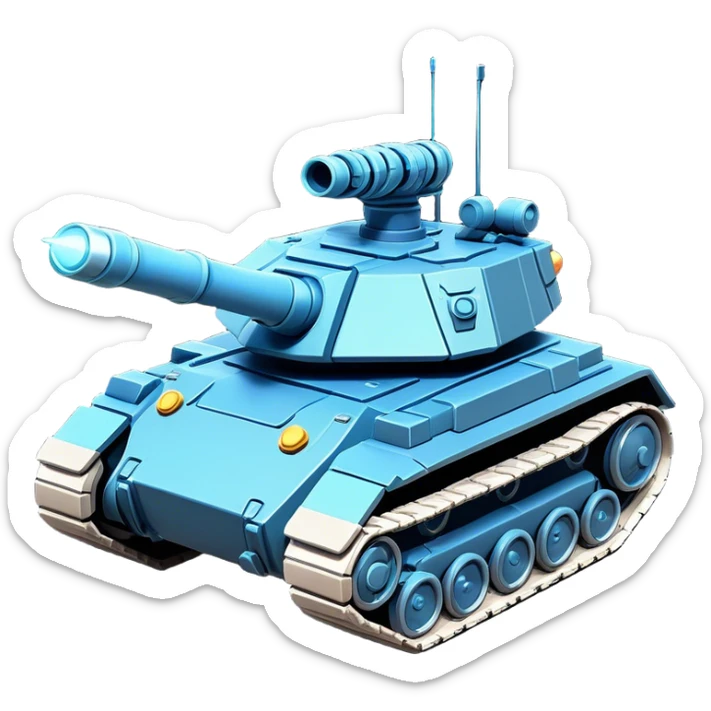 Clash of Clans aesthetic: Cinematic Playful Space Tank Emoji, rendered in a 3D vector-style similar to standard emojis with minimal shading and bold, simplified shapes. A robust, isometric armored vehicle with sleek futuristic plating and energy cannons, softly glowing with a high-tech cosmic combat charm. Simplified yet unmistakably iconic, highly detailed and consistent, glowing with a soft radiant shine and high gloss. Stylized with a touch of intergalactic warfare and a soft glowing outline, capturing the essence of a futuristic battle machine with a friendly, playful spirit! sticker