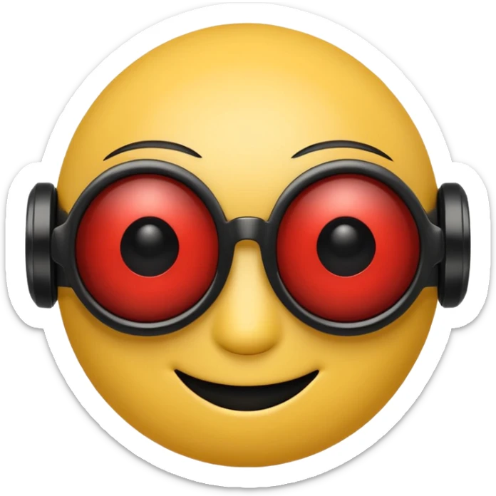 Yellow smiley face head with black sunglasses one of the eyes is a red robot eye  sticker