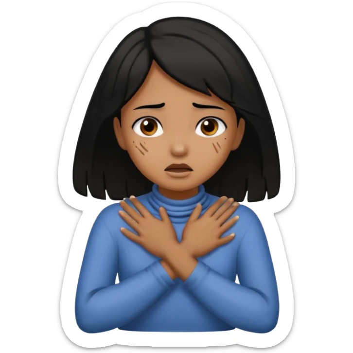 black hair brown skin girl chocking herself on her neck with her hands crossed around her neck  sticker