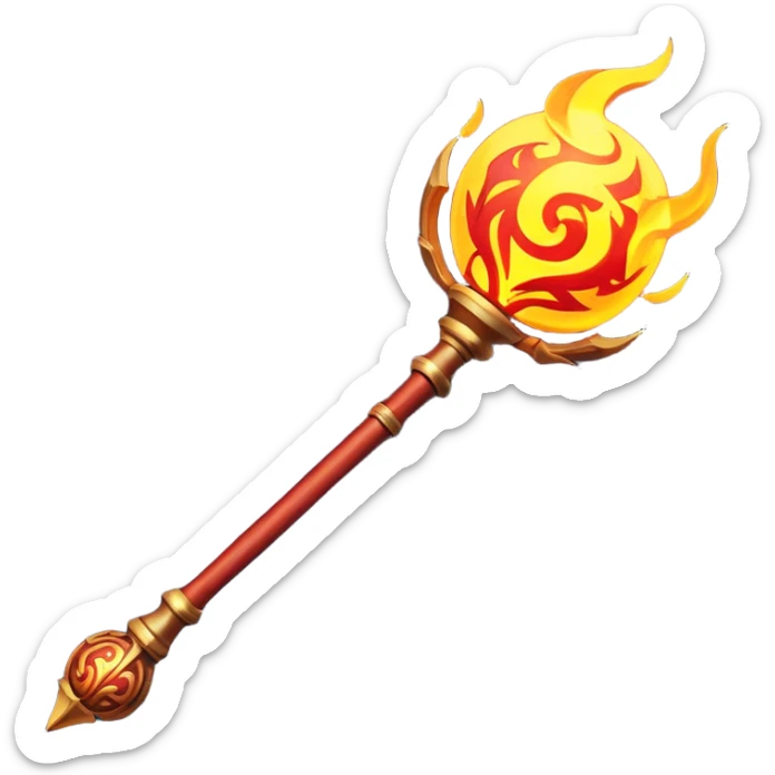 Clash of Clans aesthetic: Cinematic fireball Magic Staff Emoji, rendered in a 3D vector-style similar to standard emojis with minimal shading and bold, simplified shapes. A compact, isometric enchanted staff with intricate runic carvings and a glowing orb at its tip, softly glowing with a mystical arcane charm. Simplified yet unmistakably iconic, highly detailed and consistent, glowing with a soft radiant glow and high shine. Stylized with a touch of legendary sorcery and a soft glowing outline, capturing the essence of a powerful magic staff with a friendly, playful vibe! sticker