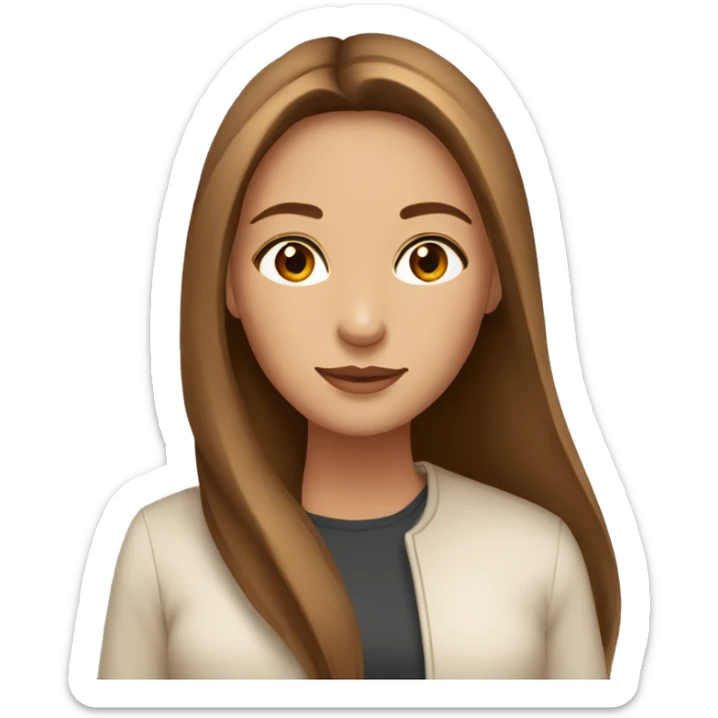 Beautiful woman, straight long light brown hair, brown eyes, cozy sticker