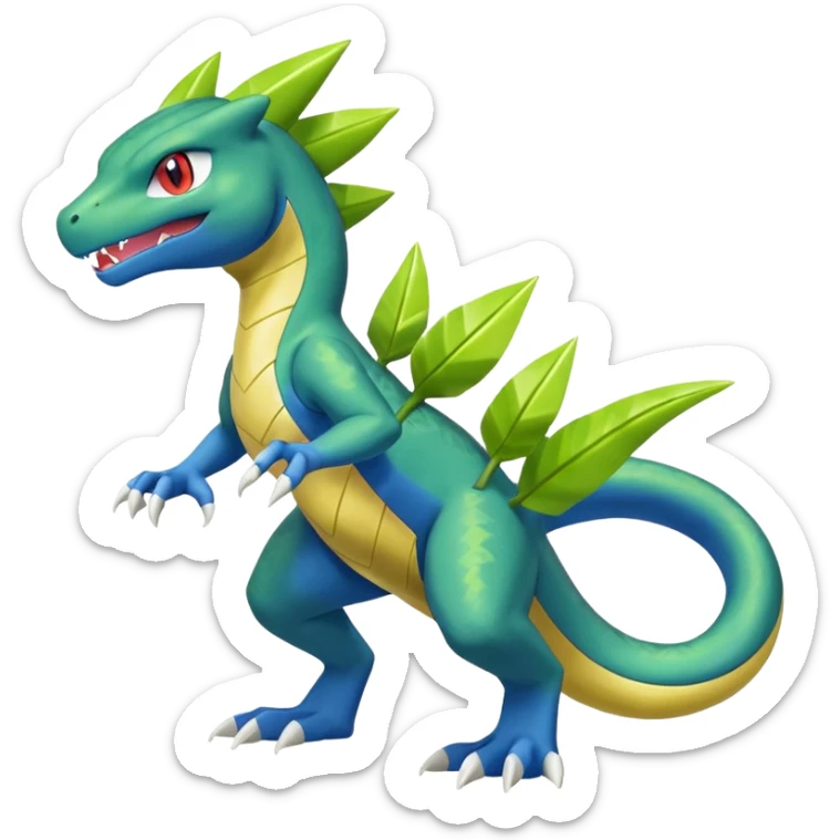 Shiny Aural Charmeleon-Inteleon-Sceptile-Greninja-Fakémon-fusion (full body) sticker