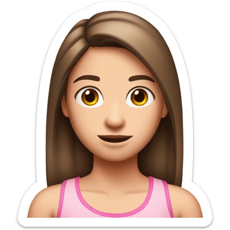 brown straight hair teenage girl white skin pink tanktop sticker