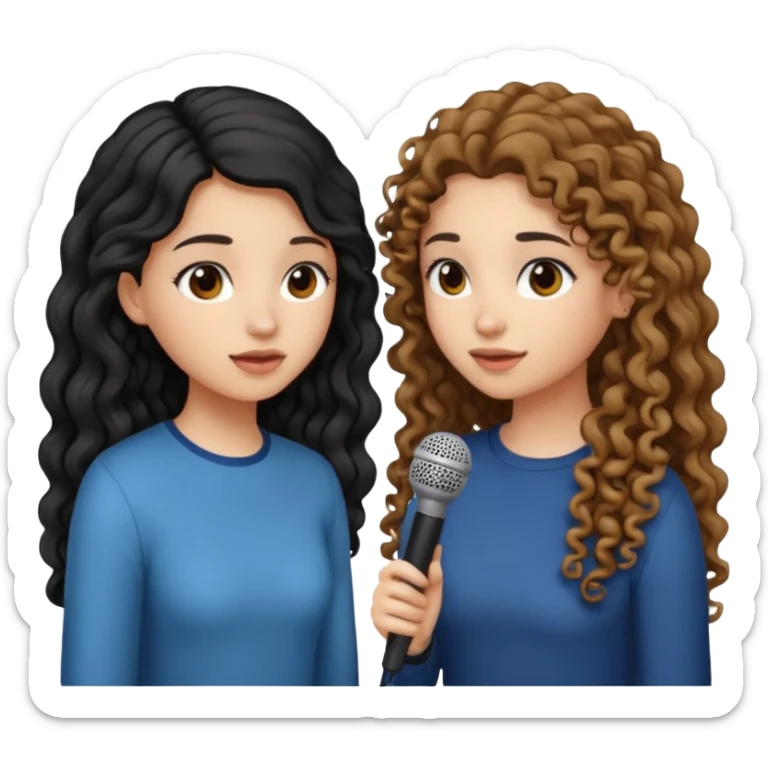 two girls, one girl have a long curly brown hair and the other have a straight black hair, they face to face practice speaking  sticker