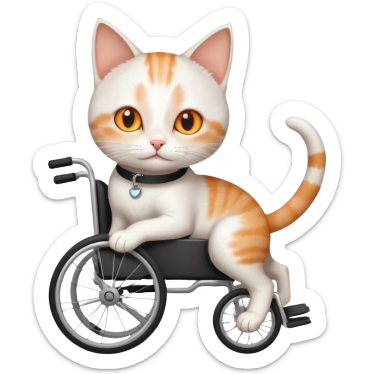 full body small short hair ginger and white cat with orange eyes walking in a wheelchair for cats sticker