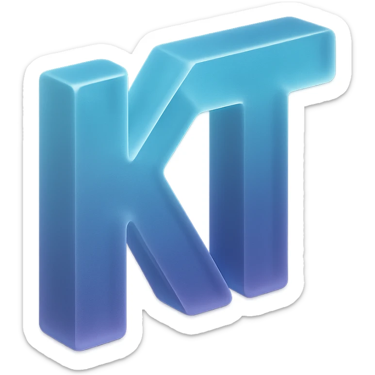 the letters KT with a fancy colorful gradient for the color with blue and purple, make it flat sticker