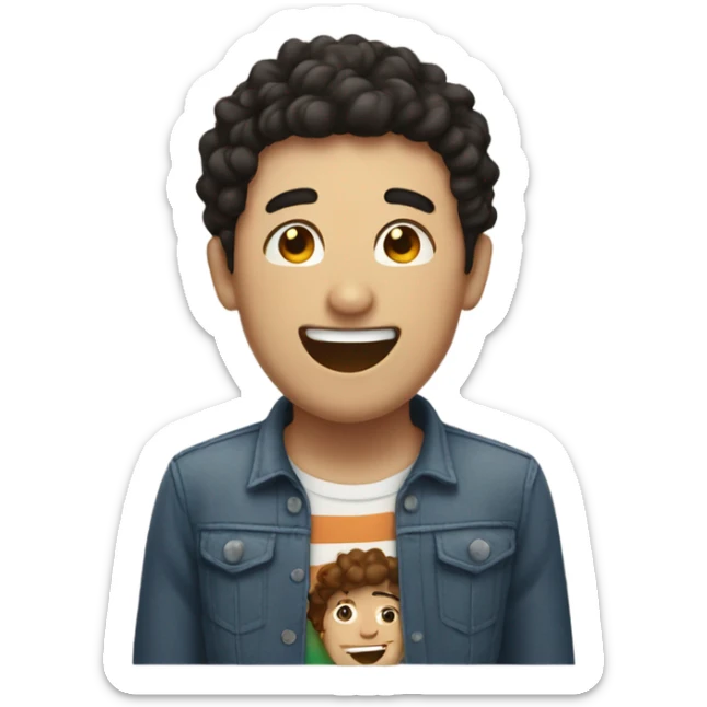 Two guys laughing, one with short black hair and the other with short curly brown hair sticker
