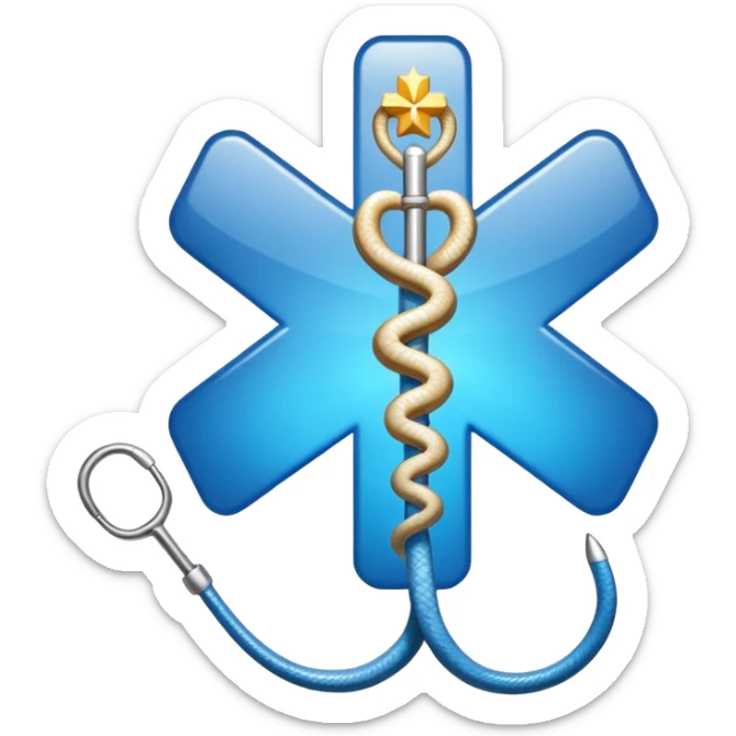 simple blue medical star of life symbol with white rod and snake emblem sticker
