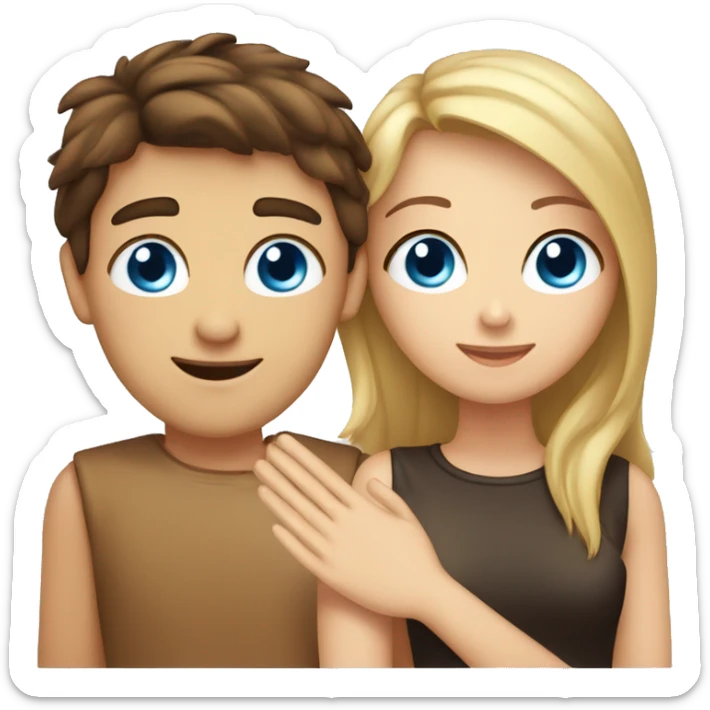 girl with guy, blue-eyed blond guy, brown-eyed brunette girl, love, palm in palm sticker