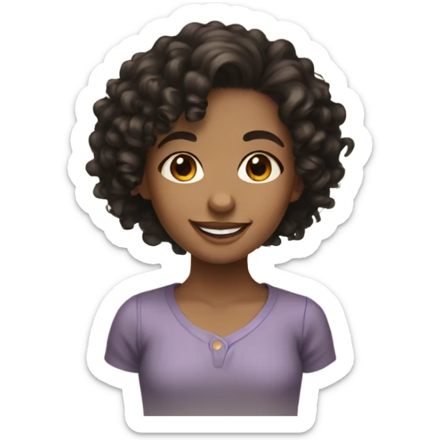 Girl with brown eyes, black curly hair, light brown skin with a smile  sticker