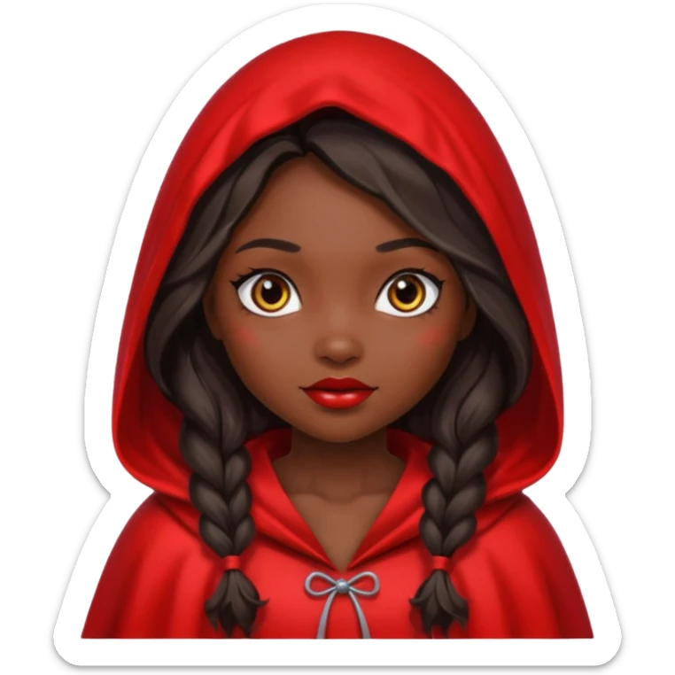 Little red riding hood African American with black with straight long wavy hair and long eyelashes  sticker