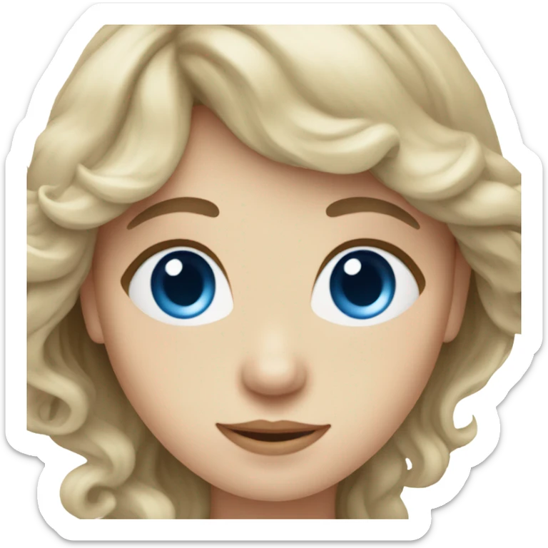 pale woman with brown wavy hair and bangs and blue eyes sticker