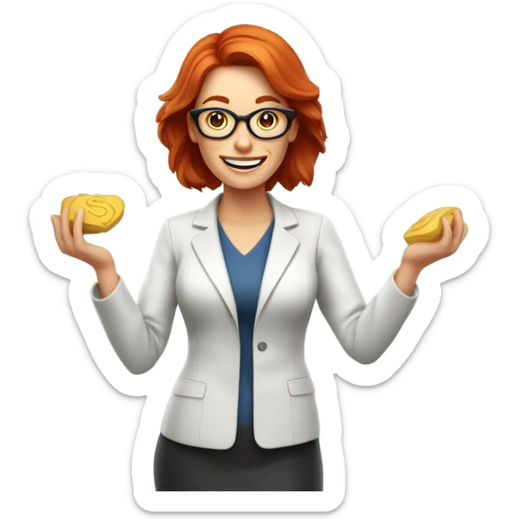 red hair woman nutritionist with glasses wishing money sticker