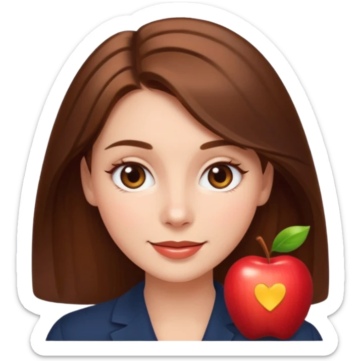 emoji of a beautiful woman with soft facial features, smooth skin, gentle smile, expressive eyes, and shiny hair. Clean lighting, warm tones, elegant and friendly expression, minimalist white background, polished Apple emoji aesthetic sticker