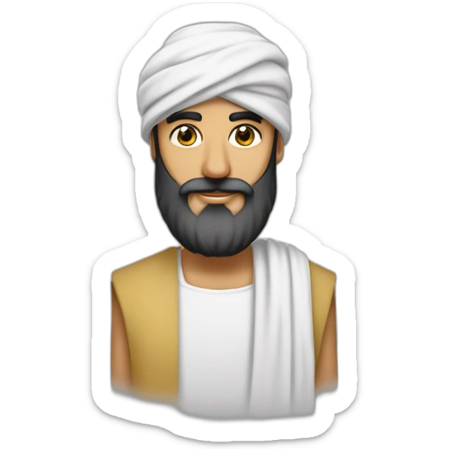homme arabe avec une très longue barbe noir un turban à carreaux blancs et une longue djellaba blanche sticker