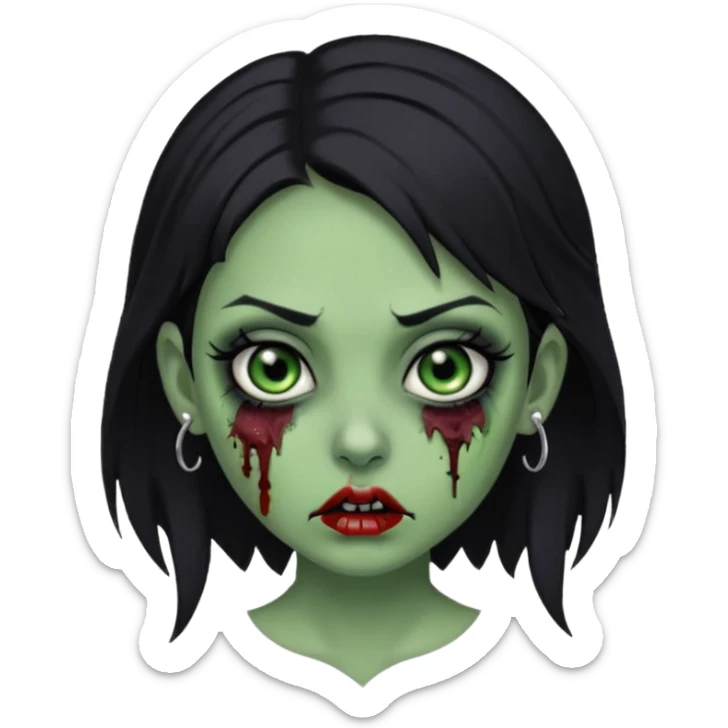 Zombie girl with a nose piercing black hair green skin sticker