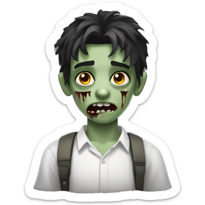 teen boy zombie with dark hair and white shirt sticker