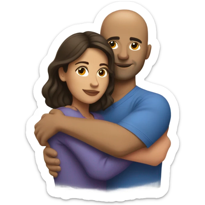 Comforting hug from brunette Puerto Rican woman to shorter bald male sticker