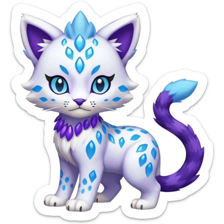 Icy Elemental Pawny Cute Innocent Liepard-Amaura-Litten-Sprigatito-Pokémon-fusion-creature (full body) sticker