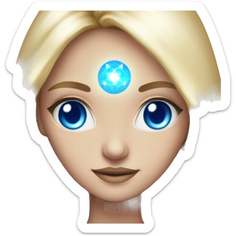 magical diva with thin pink andromedan face long blonde hair and blue eyes glowing third eye sticker