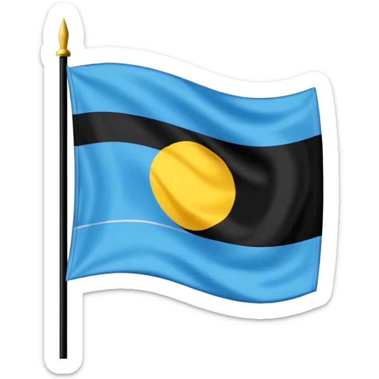 una badera dividida en 2 azul arriba y negro abajo con un sol en el centro y un rayo atravesando el sol de derecha  a izquierda sticker