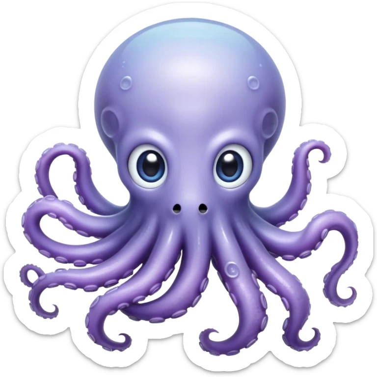 Cinematic Noble Baby Octopus Portrait Emoji, Poised and graceful, with a soft, rounded, slightly translucent body in a dreamy light blue-purple hue, large, glistening eyes full of quiet intelligence and mystery, delicate, flowing tentacles curling gently, Simplified yet sophisticated features, highly detailed, glowing with a soft, ethereal oceanic radiance, high shine, elegant and serene, stylized with an air of deep-sea wonder, focused and tranquil, soft glowing outline, capturing the essence of an otherworldly, intelligent little cephalopod, floating effortlessly in the gentle ocean currents! sticker