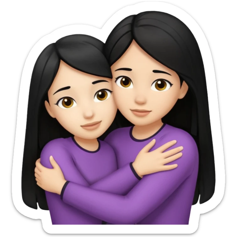 two girls - 1 black haired light skin and second is light skin brunette are hugging sticker