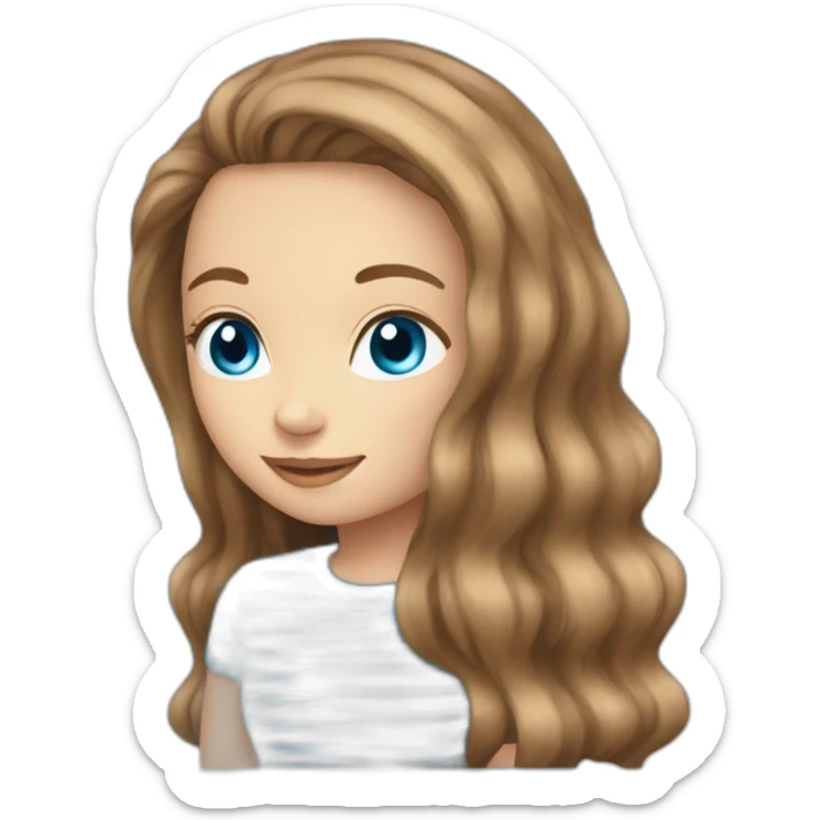 long light brown hair woman blue eyes black stripy t-shirt sticker