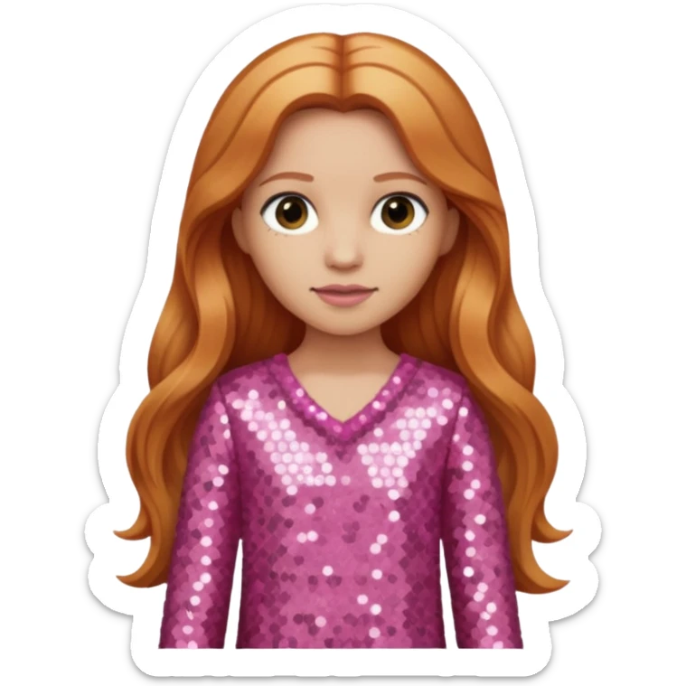 Carrie White with light skin, long reddish blonde hair, pink sequin outfit sticker