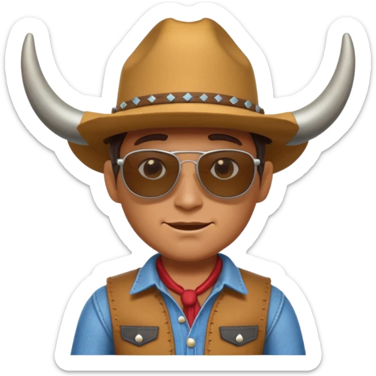 3D cartoon horned character portrait, wearing sunglasses, cowboy outfit, centered, clean background, no text, no watermark
 sticker