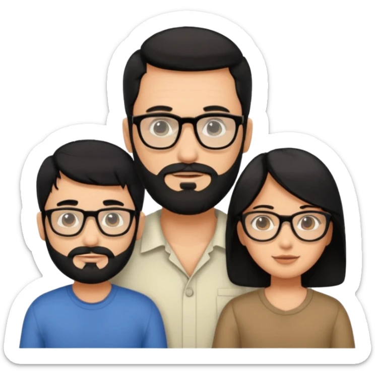 A family of a man, a woman and a boy, tanned, having black hair, the man wears glasses and has a beard.  sticker
