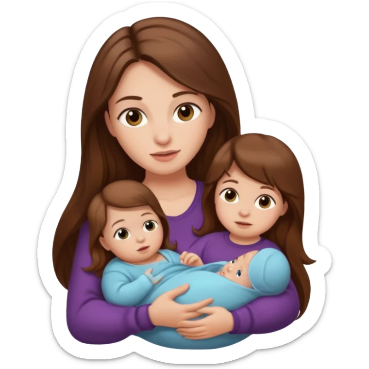 "Woman with long brown hair and fair skin holding a baby with fair skin."
 sticker