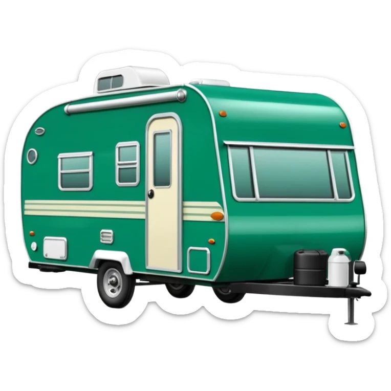 Shasta travel trailer, colored all green, the same green shade as movie trailer green preview card sticker