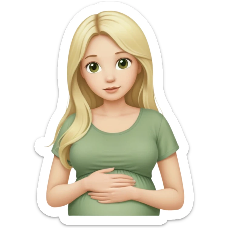 Beautiful Pregnant woman blonde with long hair sage green top sticker