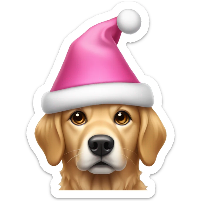 dog wearing pink christmas hat and the dog is a golden retriever  sticker