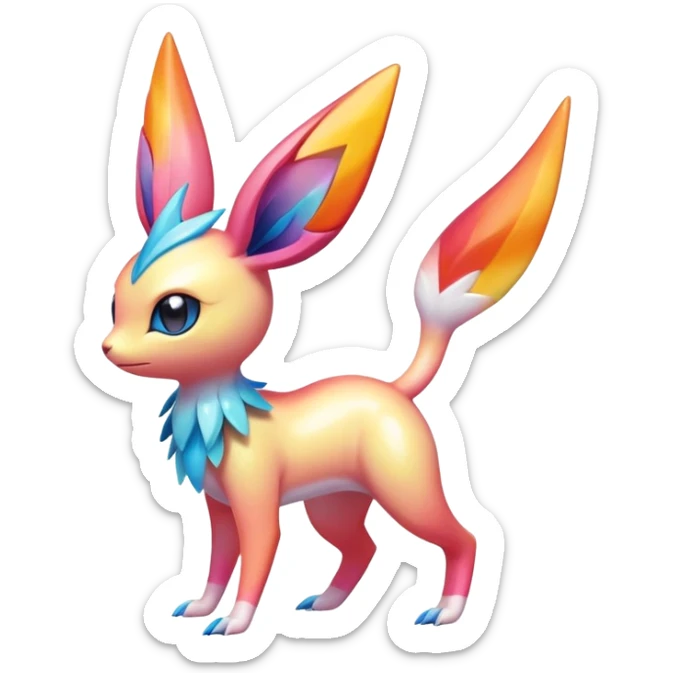 Colorful Shiny Exotic Victini-Salandit-Aurorus-Sylveon-Fakémon-hybrid-creature (full body)  sticker
