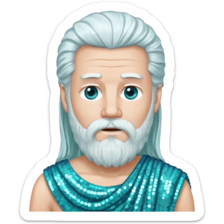 Uranus from Roman Deities with long white hair and beard, pale cyan sequin toga sticker