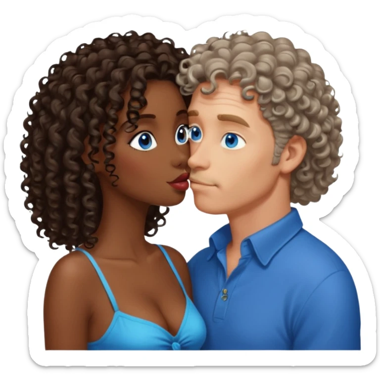 middle age blue eyed white man kissing a sexy dark skin girl curly locks sticker