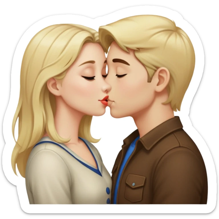 Girl with blonde-brunet hair kiss boy sticker