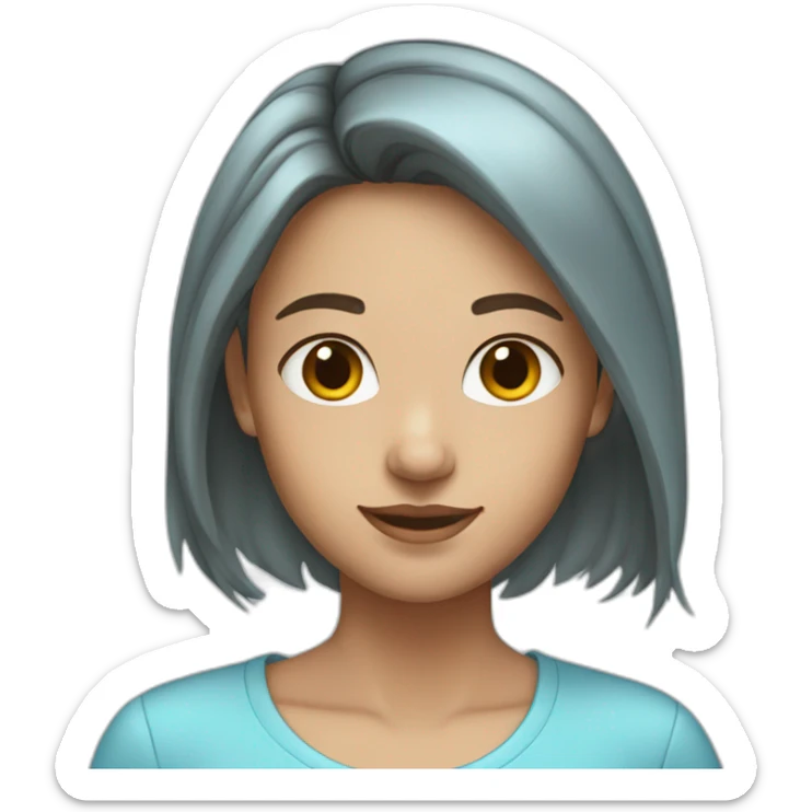 A straight haired girl with brown hair and highlights of light blue hair sticker
