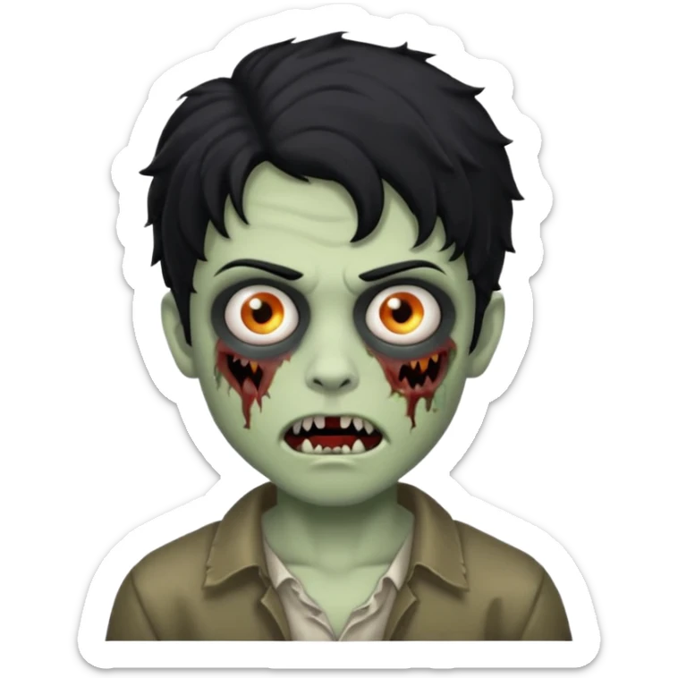 a boy with wavy hair, a zombie-shaped mouth piercing hum, and black hair sticker