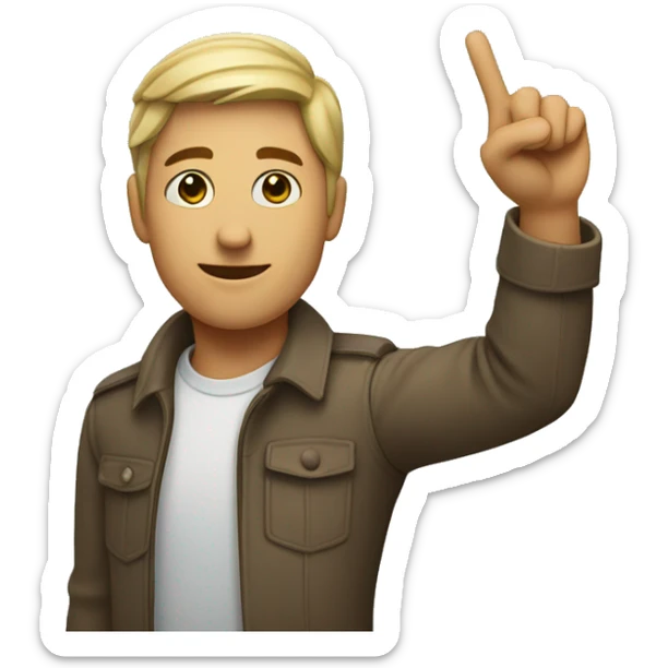 A person raising their arm and pointing to something in the distance in the top left corner sticker