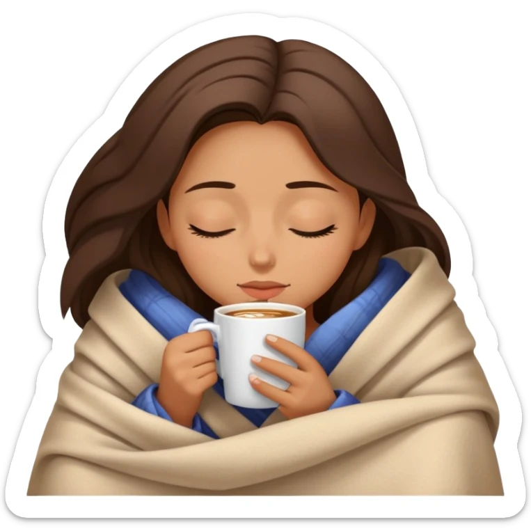 girl inside a blanket sipping coffee eyes closed sticker
