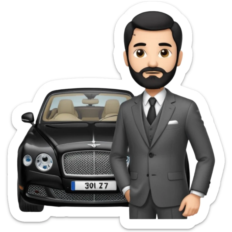 Professor Bentley Dyed black gray hair  frencb beard graying indian guy in suit with a bentley car sticker