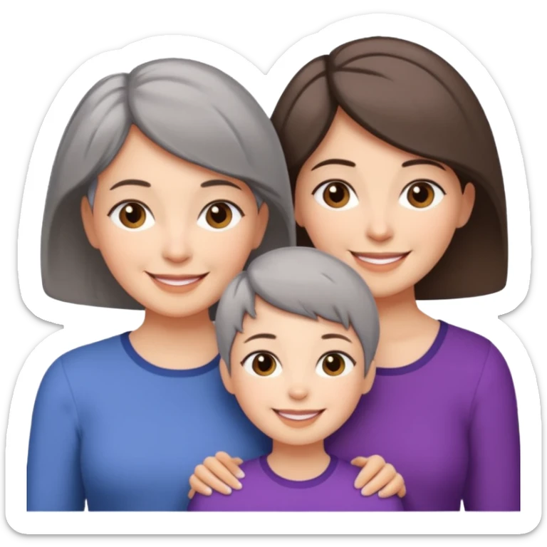 A mum with short Gray hair and her two adult daughters with brown hair sticker