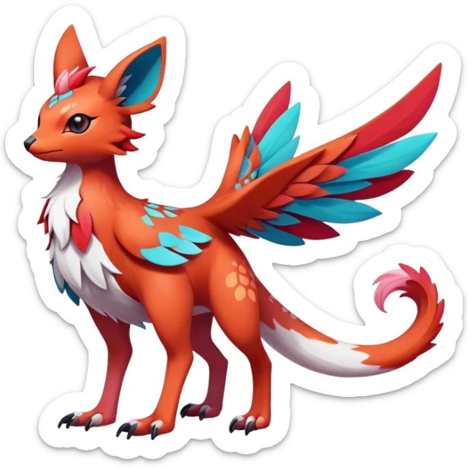 cool exotic Falvie-Fionbri-fantasy-creature-Fakémon-Pokémon, full body, with markings sticker