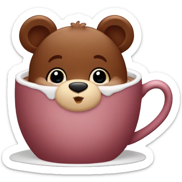 Baby bear inside of a cup of hot cocoa. Burgundy colored cup. The bear fits perfectly￼ in the cup. sticker
