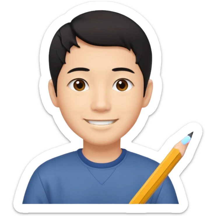 quero um personagem masculino japones, de pouco cabelo e sorrindo com um lapis na mao sticker