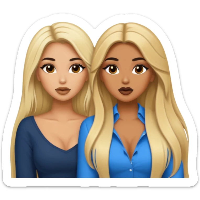 Boujy baddie best friends gossiping, one blonde, one brunette, long hair, trendy heavy makeup sticker