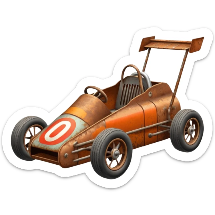 Antique looking shopping cart race car with custom aero body and rear wing  sticker